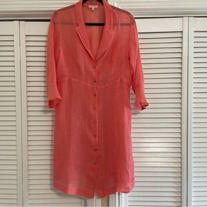 Eileen Fisher Coral Button Front Linen
Shirt/Dress Sz-M